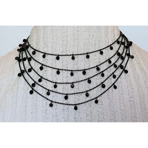 Premier Designs Layered Gunmetal Black Bead Necklace 14-18 in - Picture 2 of 10